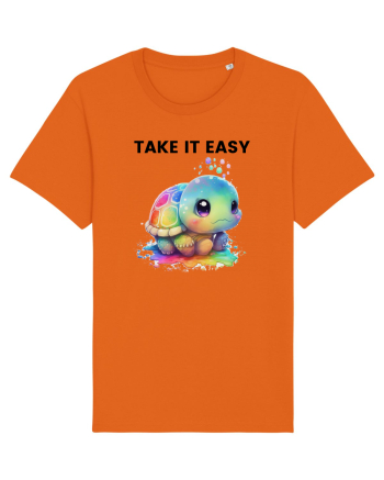 Broasca testoasa pictata in acuarela cu mesajul  Take it Easy Bright Orange