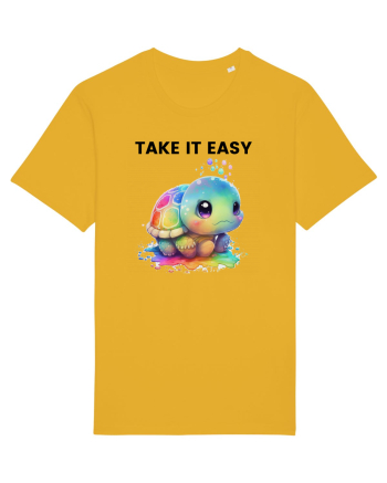 Broasca testoasa pictata in acuarela cu mesajul  Take it Easy Spectra Yellow