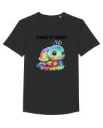 Broasca testoasa pictata in acuarela cu mesajul  Take it Easy Tricou mânecă scurtă guler larg Bărbat Skater