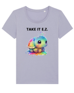 Broasca testoasa pictata in acuarela cu mesajul  Take it E.Z. Tricou mânecă scurtă guler larg fitted Damă Expresser