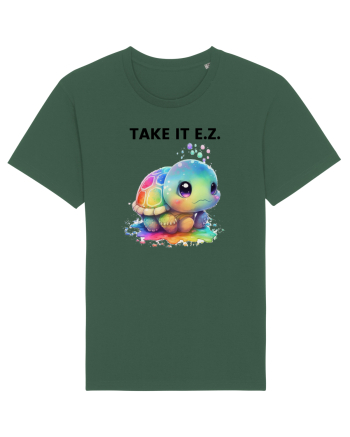 Broasca testoasa pictata in acuarela cu mesajul  Take it E.Z. Bottle Green