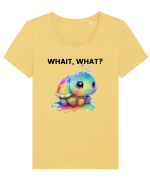 Broasca testoasa pictata in acuarela cu mesajul Wait, What? Tricou mânecă scurtă guler larg fitted Damă Expresser