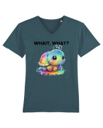 Broasca testoasa pictata in acuarela cu mesajul Wait, What? Tricou mânecă scurtă guler V Bărbat Presenter