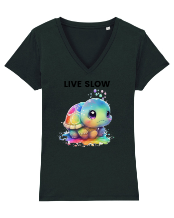 Broasca testoasa pictata in acuarela cu mesajul Live Slow Black