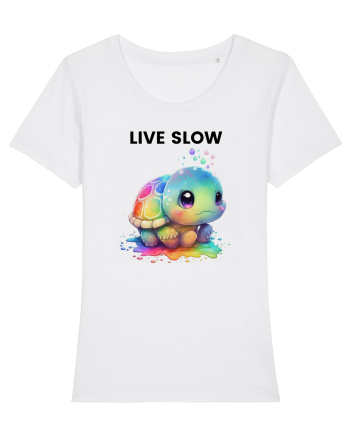 Broasca testoasa pictata in acuarela cu mesajul Live Slow White