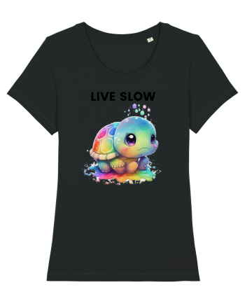 Broasca testoasa pictata in acuarela cu mesajul Live Slow Black