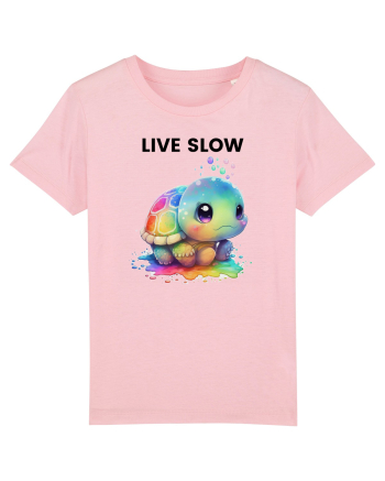 Broasca testoasa pictata in acuarela cu mesajul Live Slow Cotton Pink