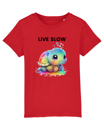 Broasca testoasa pictata in acuarela cu mesajul Live Slow Red