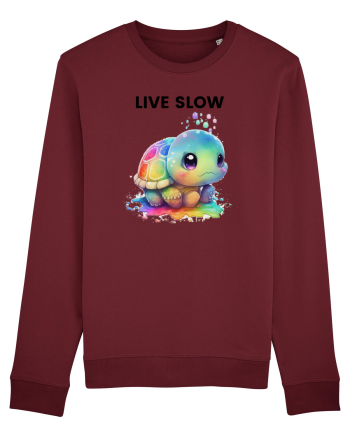 Broasca testoasa pictata in acuarela cu mesajul Live Slow Burgundy