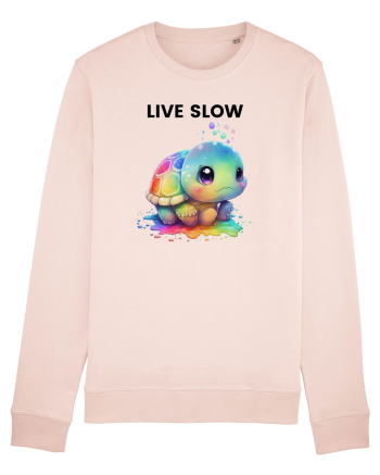 Broasca testoasa pictata in acuarela cu mesajul Live Slow Candy Pink
