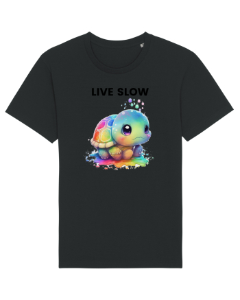 Broasca testoasa pictata in acuarela cu mesajul Live Slow Black