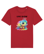 Broasca testoasa pictata in acuarela cu mesajul Live Slow Tricou mânecă scurtă Unisex Rocker