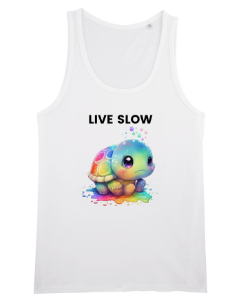 Broasca testoasa pictata in acuarela cu mesajul Live Slow White