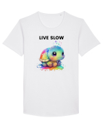 Broasca testoasa pictata in acuarela cu mesajul Live Slow Tricou mânecă scurtă guler larg Bărbat Skater