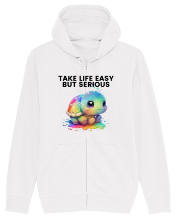 Broasca testoasa pictata in acuarela cu mesajul Take Life Easy but Serious White