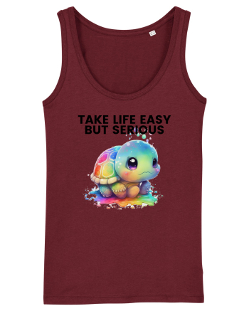 Broasca testoasa pictata in acuarela cu mesajul Take Life Easy but Serious Burgundy