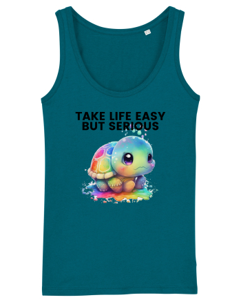 Broasca testoasa pictata in acuarela cu mesajul Take Life Easy but Serious Ocean Depth
