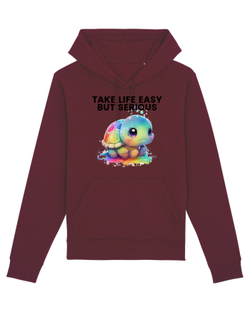 Broasca testoasa pictata in acuarela cu mesajul Take Life Easy but Serious Burgundy