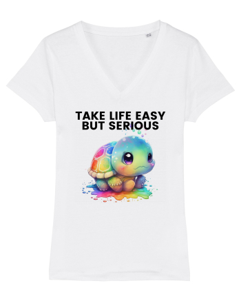 Broasca testoasa pictata in acuarela cu mesajul Take Life Easy but Serious White