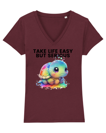 Broasca testoasa pictata in acuarela cu mesajul Take Life Easy but Serious Burgundy