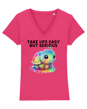 Broasca testoasa pictata in acuarela cu mesajul Take Life Easy but Serious Raspberry