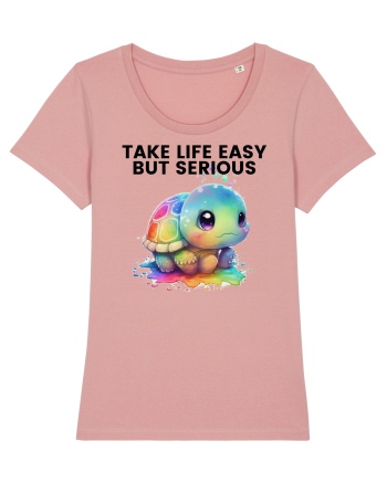 Broasca testoasa pictata in acuarela cu mesajul Take Life Easy but Serious Canyon Pink
