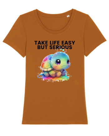 Broasca testoasa pictata in acuarela cu mesajul Take Life Easy but Serious Roasted Orange