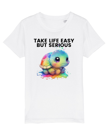 Broasca testoasa pictata in acuarela cu mesajul Take Life Easy but Serious White