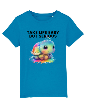 Broasca testoasa pictata in acuarela cu mesajul Take Life Easy but Serious Azur