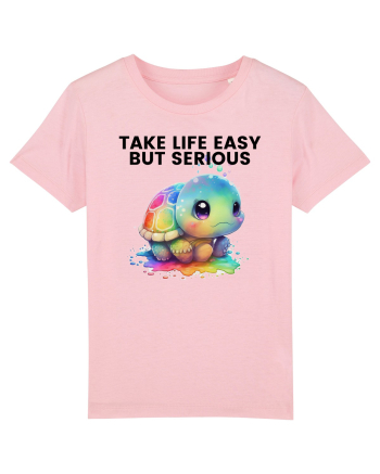 Broasca testoasa pictata in acuarela cu mesajul Take Life Easy but Serious Cotton Pink