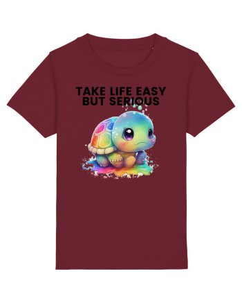 Broasca testoasa pictata in acuarela cu mesajul Take Life Easy but Serious Burgundy
