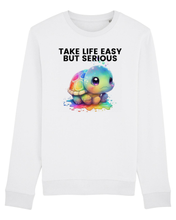 Broasca testoasa pictata in acuarela cu mesajul Take Life Easy but Serious White