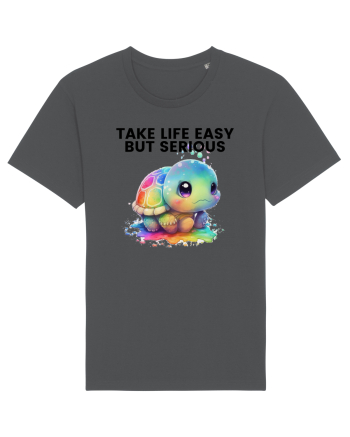 Broasca testoasa pictata in acuarela cu mesajul Take Life Easy but Serious Anthracite