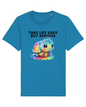 Broasca testoasa pictata in acuarela cu mesajul Take Life Easy but Serious Azur