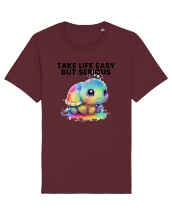 Broasca testoasa pictata in acuarela cu mesajul Take Life Easy but Serious Burgundy