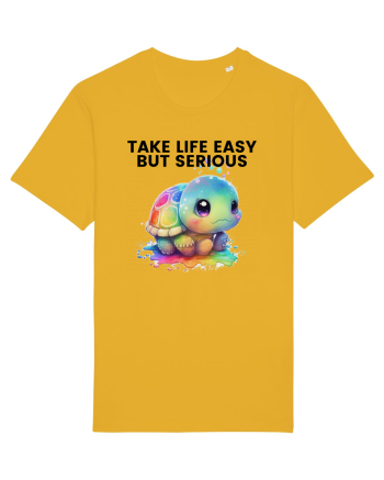 Broasca testoasa pictata in acuarela cu mesajul Take Life Easy but Serious Spectra Yellow
