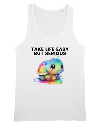 Broasca testoasa pictata in acuarela cu mesajul Take Life Easy but Serious White