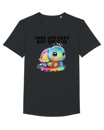 Broasca testoasa pictata in acuarela cu mesajul Take Life Easy but Serious Black