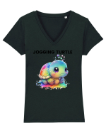 Broasca testoasa pictata in acuarela cu mesajul Jogging Turtle Tricou mânecă scurtă guler V Damă Evoker