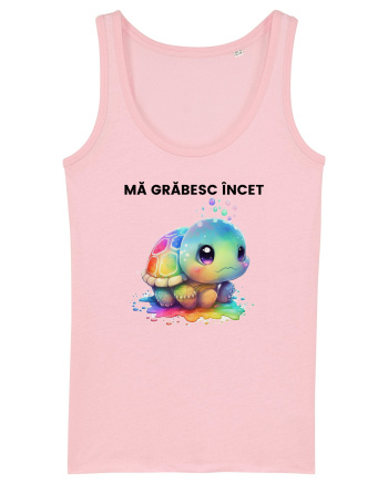 Broasca testoasa pictata in acuarela cu mesajul Ma grabesc Incet Cotton Pink