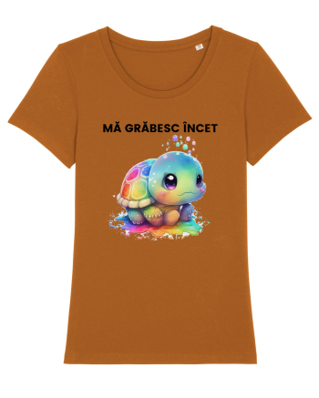 Broasca testoasa pictata in acuarela cu mesajul Ma grabesc Incet Roasted Orange