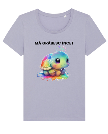 Broasca testoasa pictata in acuarela cu mesajul Ma grabesc Incet Lavender