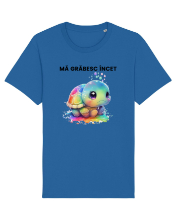 Broasca testoasa pictata in acuarela cu mesajul Ma grabesc Incet Royal Blue