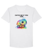 Broasca testoasa pictata in acuarela cu mesajul Catch Me If You Can Tricou mânecă scurtă guler larg Bărbat Skater
