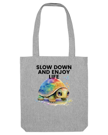 Broasca testoasa pictata in acuarela cu mesajul  Slow Down and Enjoy Life Heather Grey