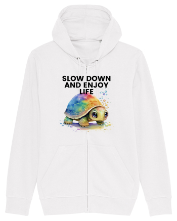 Broasca testoasa pictata in acuarela cu mesajul  Slow Down and Enjoy Life White