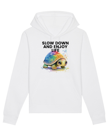 Broasca testoasa pictata in acuarela cu mesajul  Slow Down and Enjoy Life White