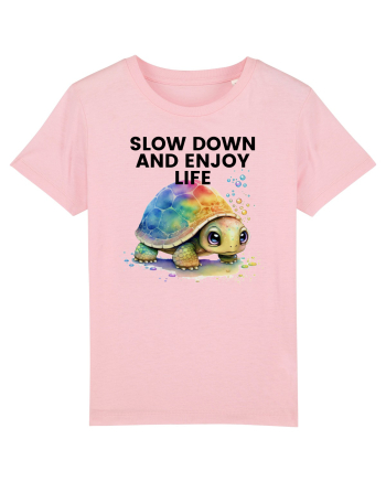Broasca testoasa pictata in acuarela cu mesajul  Slow Down and Enjoy Life Cotton Pink