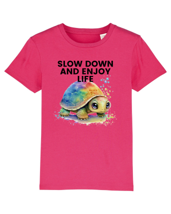 Broasca testoasa pictata in acuarela cu mesajul  Slow Down and Enjoy Life Raspberry