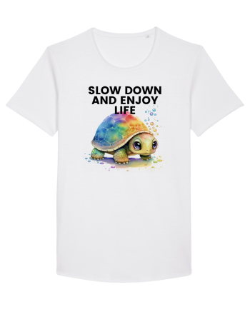 Broasca testoasa pictata in acuarela cu mesajul  Slow Down and Enjoy Life White